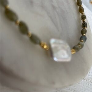 Elegant Gold and Green Beaded Necklace